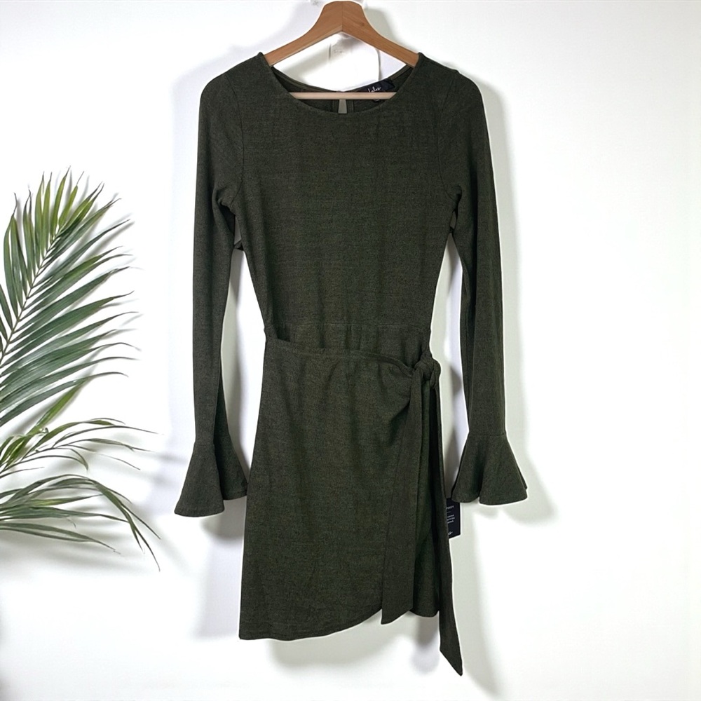 🆕 Lulus Favorite Tune Faux Wrap Sweater Dress in Olive Green - Picture 4 of 9